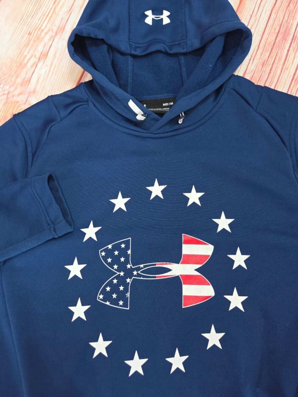 Under Armour Mens Fitted Blue Hoodie Medium